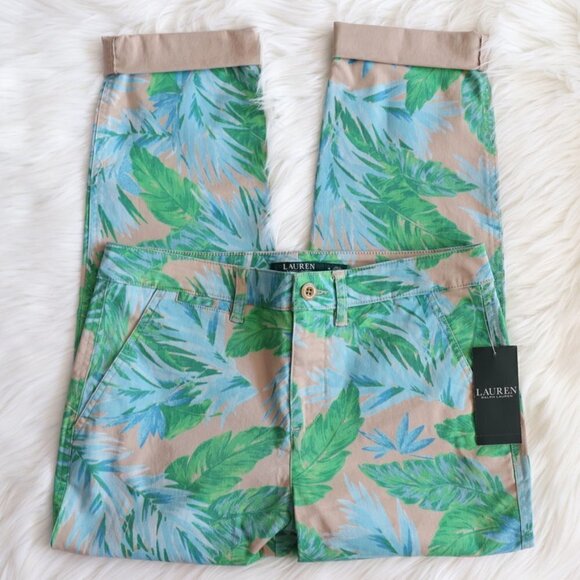 NEW Ralph Lauren Green Palm Tropical Print High Rise Fashion Pants Size 4 - Picture 4 of 6